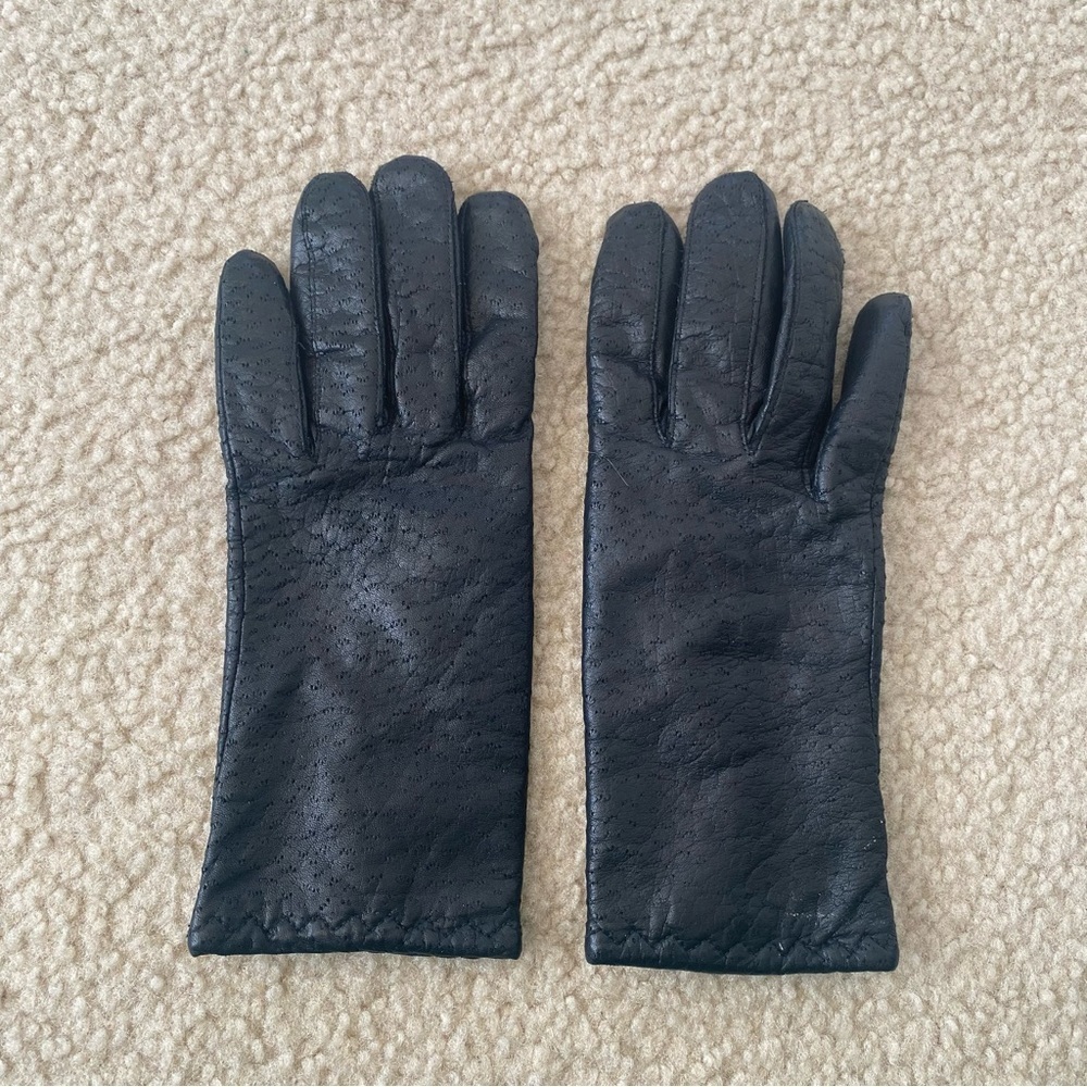 Women’s Faux Leather Vintage Black Gloves Size Large